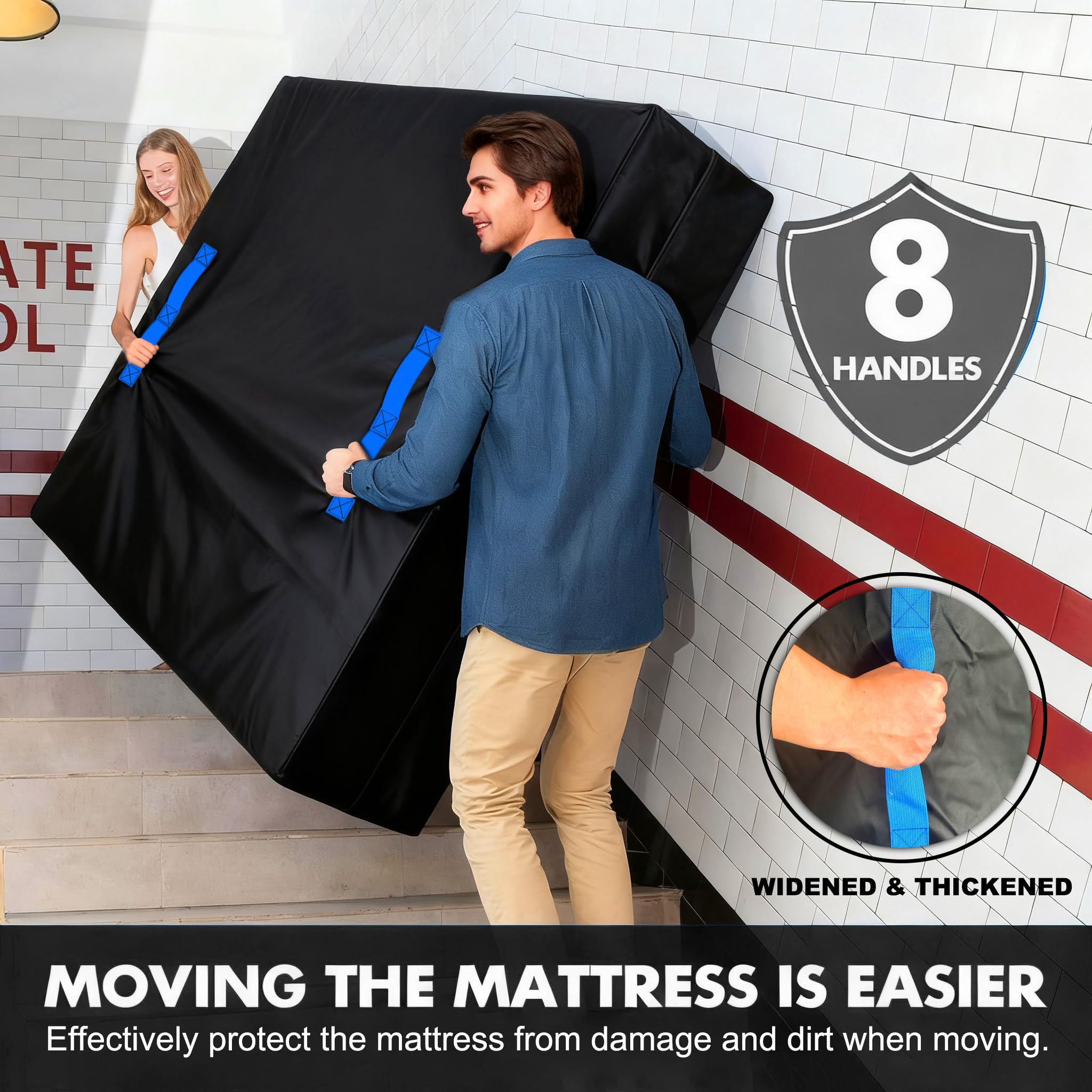 (Not Plastic,Not Polyethylene),Mattress Bags for Moving and Storage,Queen Size,8 Handles,Heavy Duty & Thicker Canvas 600D Polyester Cloth,Reusable Waterproof Mattress Protector Covers,Strong Zipper
