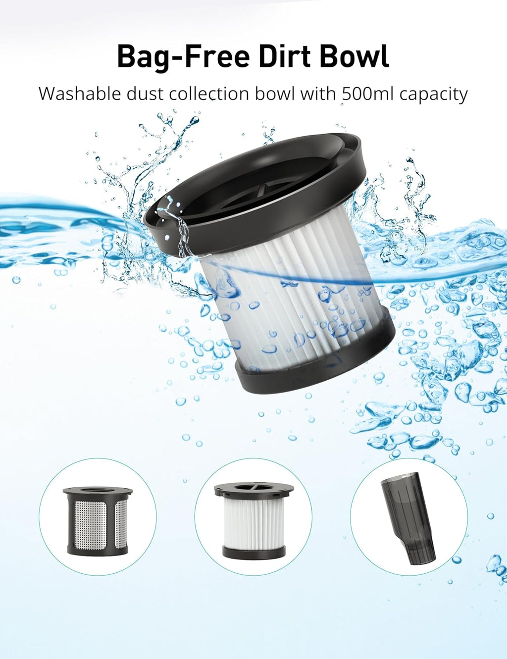 Aspiron Cordless Handheld Vacuum - 24KPA Powerful Suction, 2-Speed, Wireless Charger, Ergonomic Design, Black/Silver