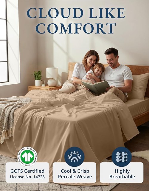 LANE LINEN 100% Organic Cotton California King Sheets Set - Ultra Soft & Comfy, Machine Washable, Taupe