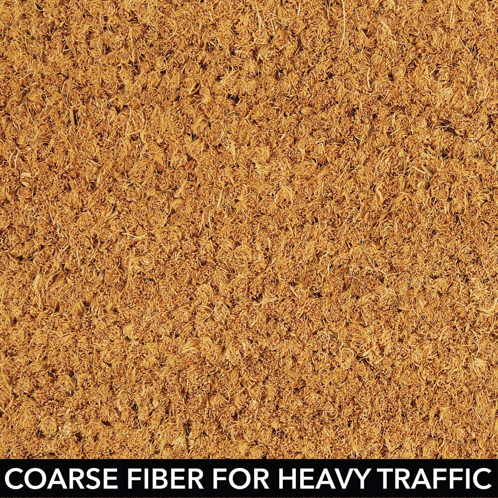 mDesign Rectangular Coir and Rubber Entryway Welcome Doormat with Natural Fibers for Indoor or Outdoor Use - Decorative Script Hello Design - Natural/Black