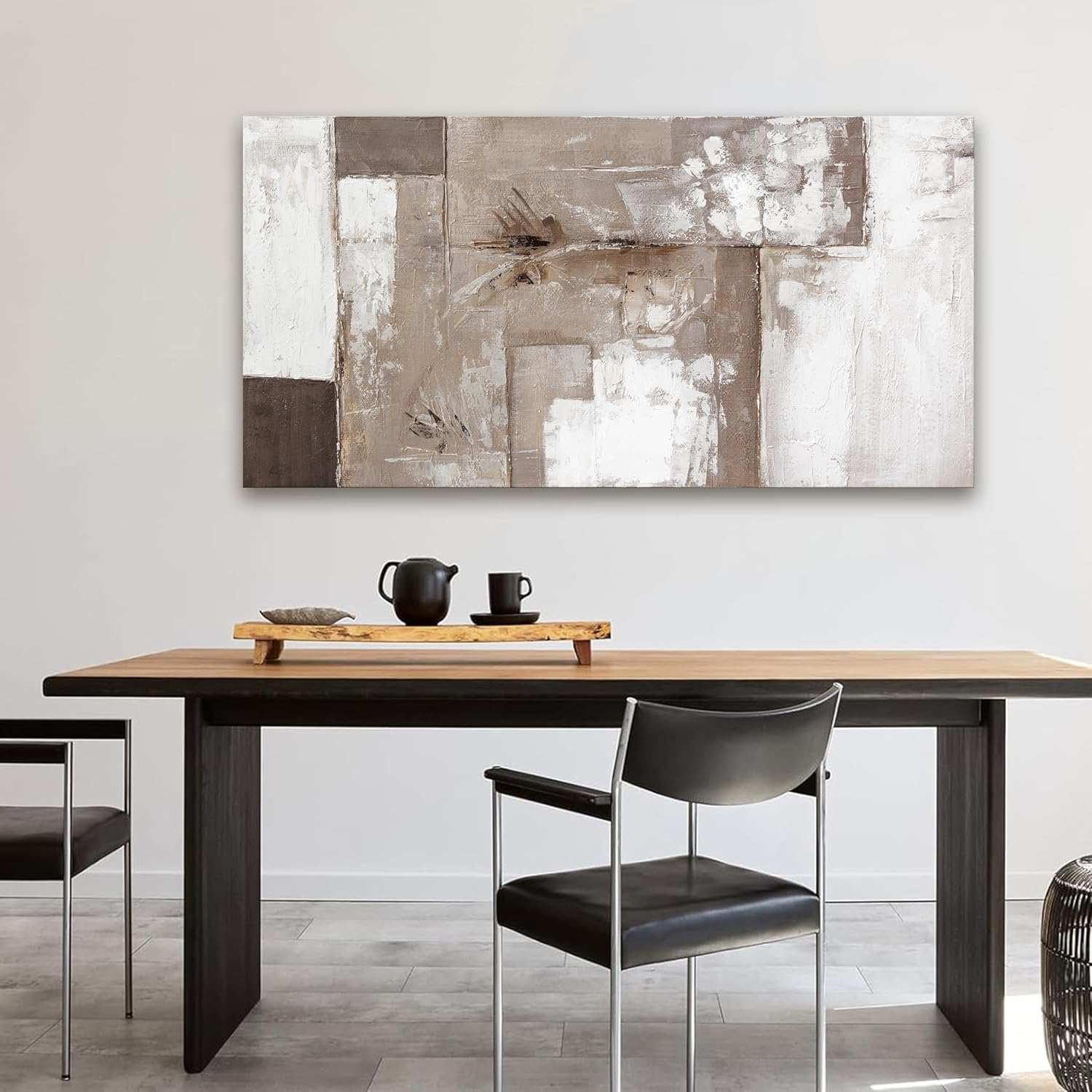 Skiennix Abstract Wall Art - Modern Canvas Decor for Living Room | Brown, Grey & White - 24x48 Inch