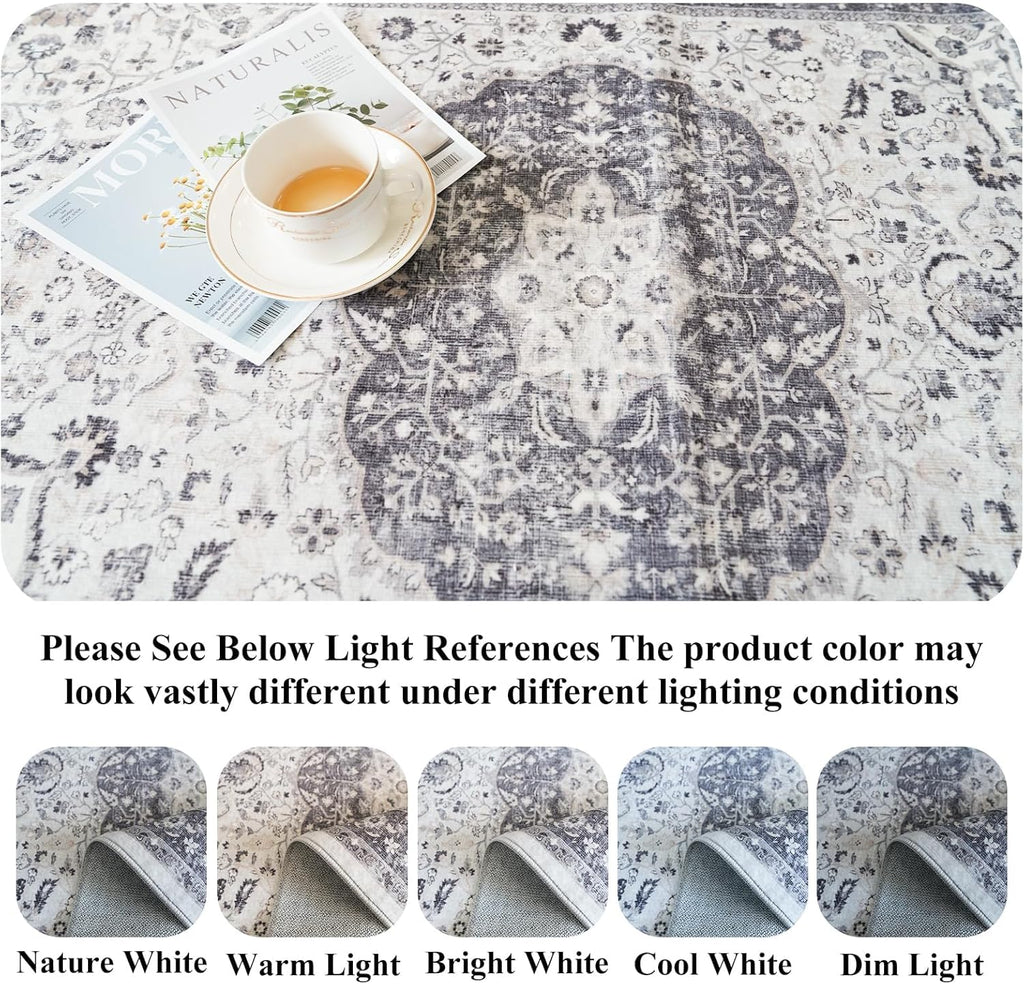Skiennix Washable Kitchen Sink Rugs - Non-Slip Soft Stain Resistant Mat | 2x4 Grey Boho Decor