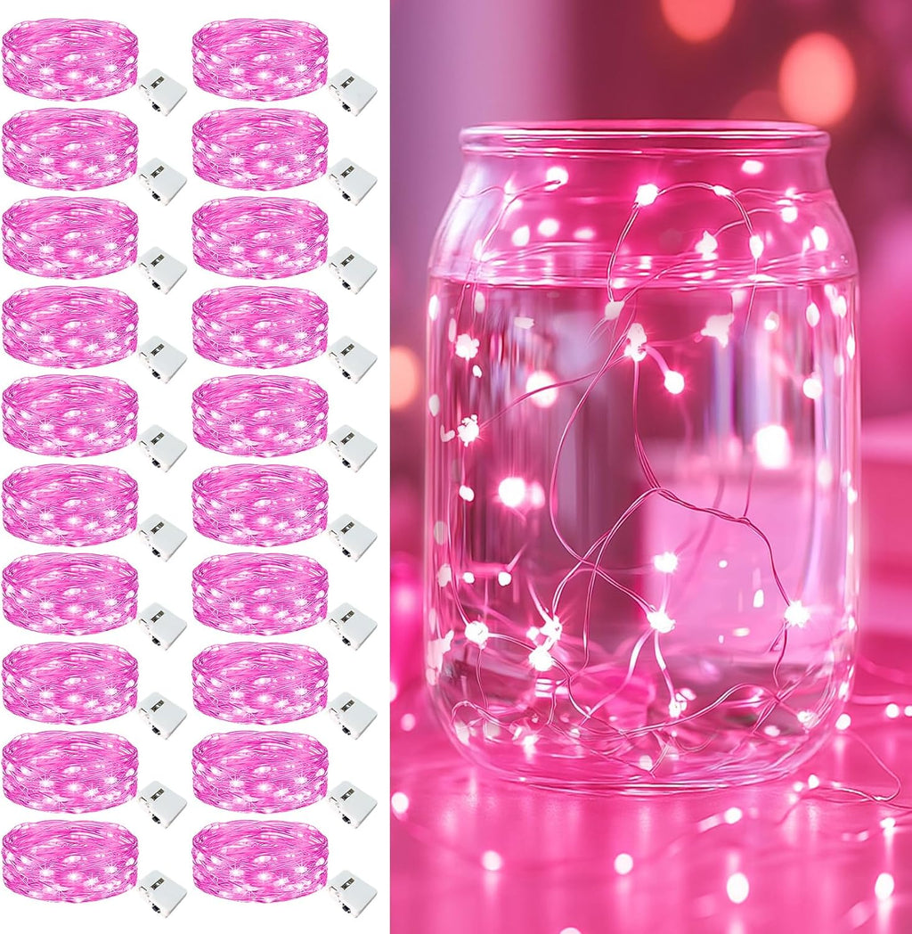 Skiennix 20 Pack Fairy Lights - 7ft Battery Operated LED Twinkle Lights, Waterproof for DIY Decor | Pink