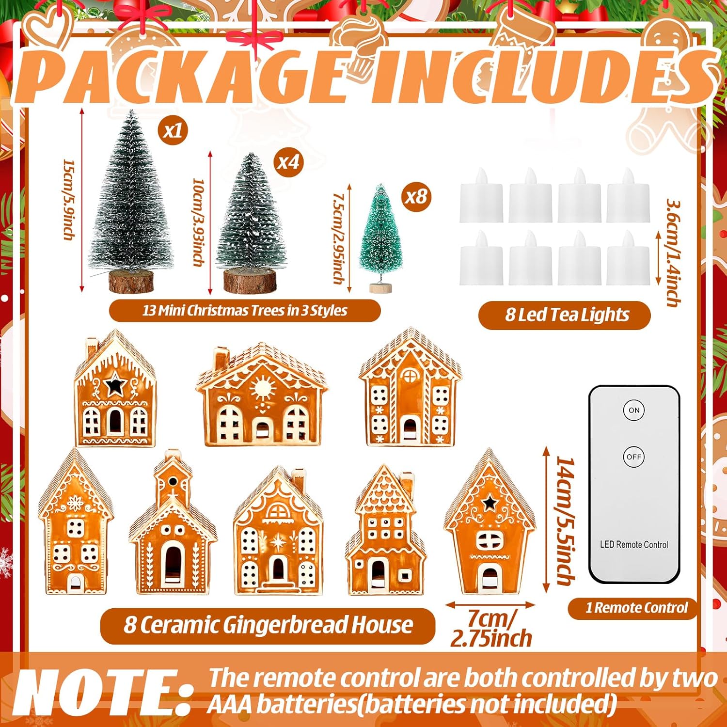WILLBOND 29 PCS LED Gingerbread Christmas Village Set - Lighted Ceramic Houses & Trees | Remote Control Decor