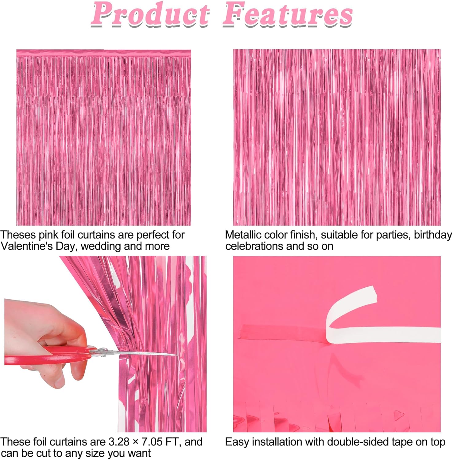 Pink Party Decorations by [Brand Name] - 2 Pack Metallic Tinsel Backdrop Curtains | 3.28 FT x 7.05 FT
