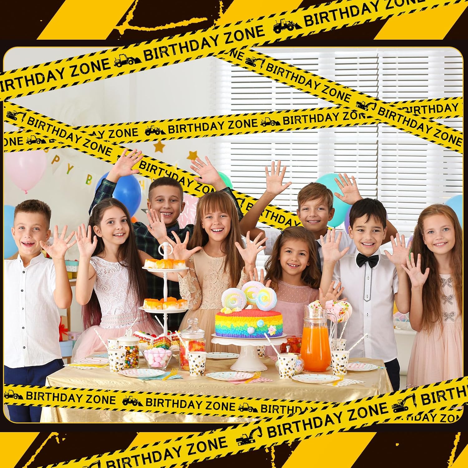 Nuanchu Birthday Zone Construction Party Tape - 3'' x 98 Feet | Perfect for Kids' Classroom Decor