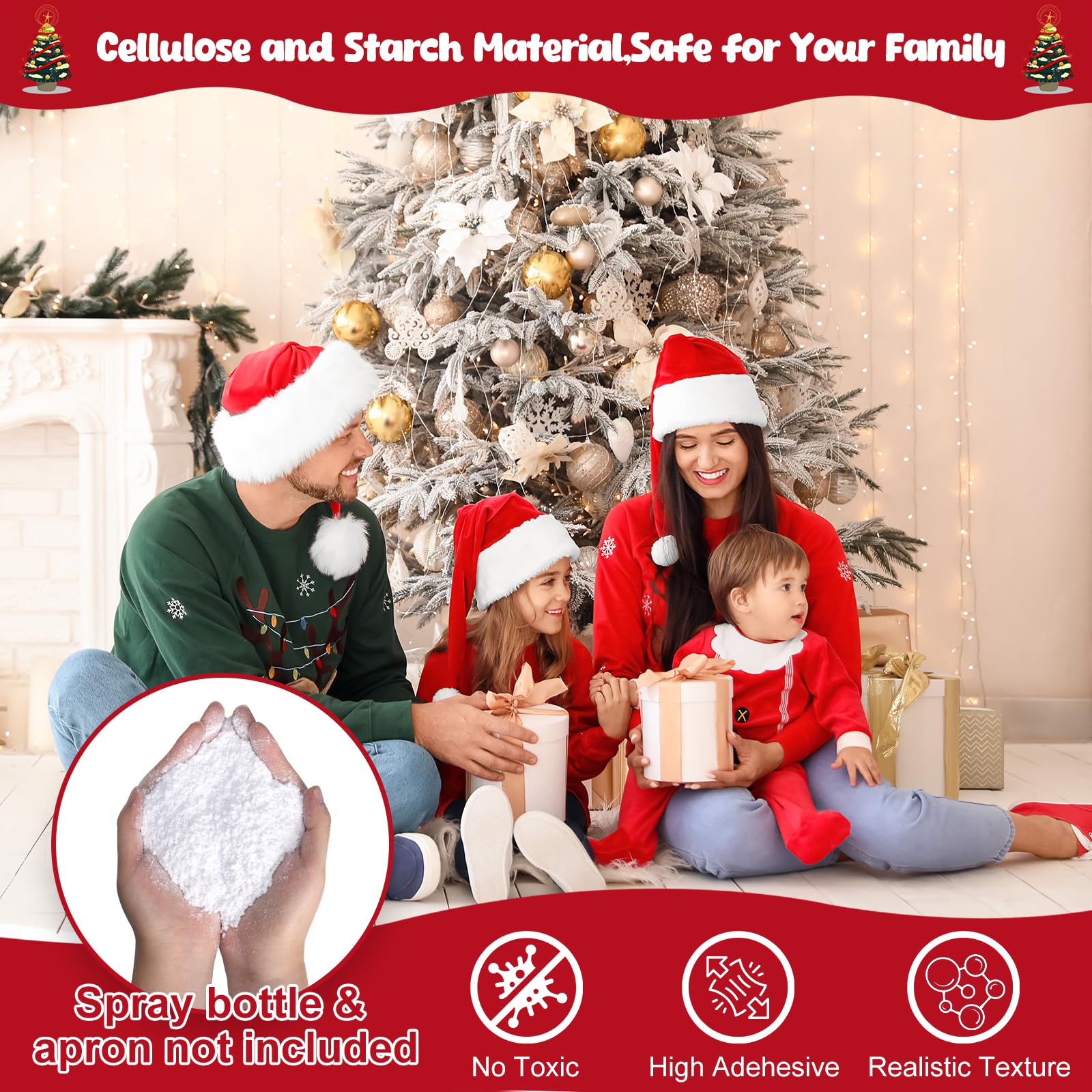 PJT Snow Flocking Powder,0.85LB Self-Adhesive Fake Snow Flock for Christmas Tree,Instant Artificial Flocking Spray Powder for Winter Xmas Artificial Tree Wreath Garland Crafts Home Display