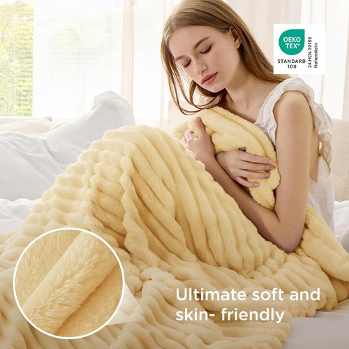 Bedsure GentleSoft Fleece Blanket - Super Soft Custard Yellow Twin Blanket for Couch, 60x80 Inches