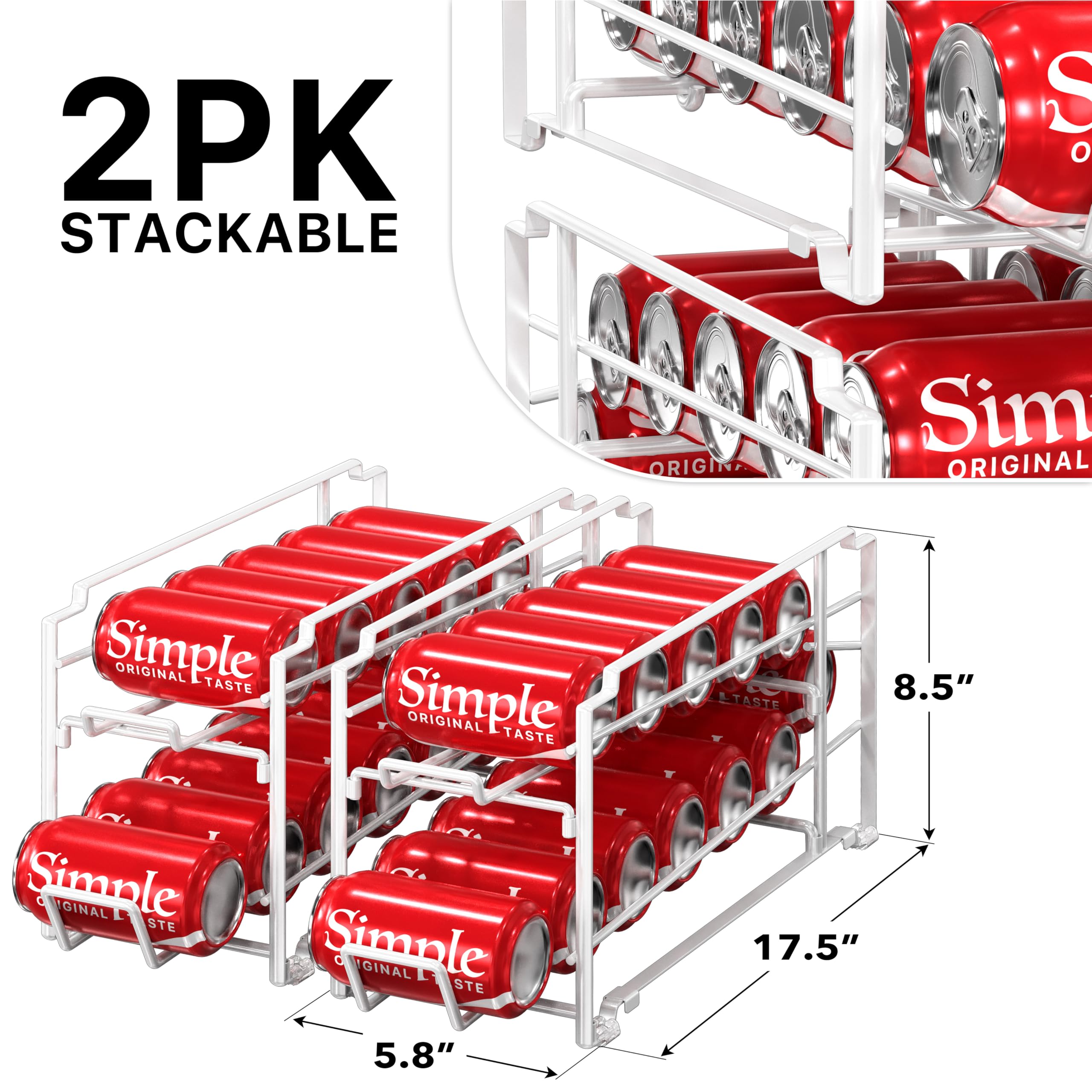Simple Houseware Stackable Beverage Soda Can Dispenser Organizer Rack, White - 2 Pack