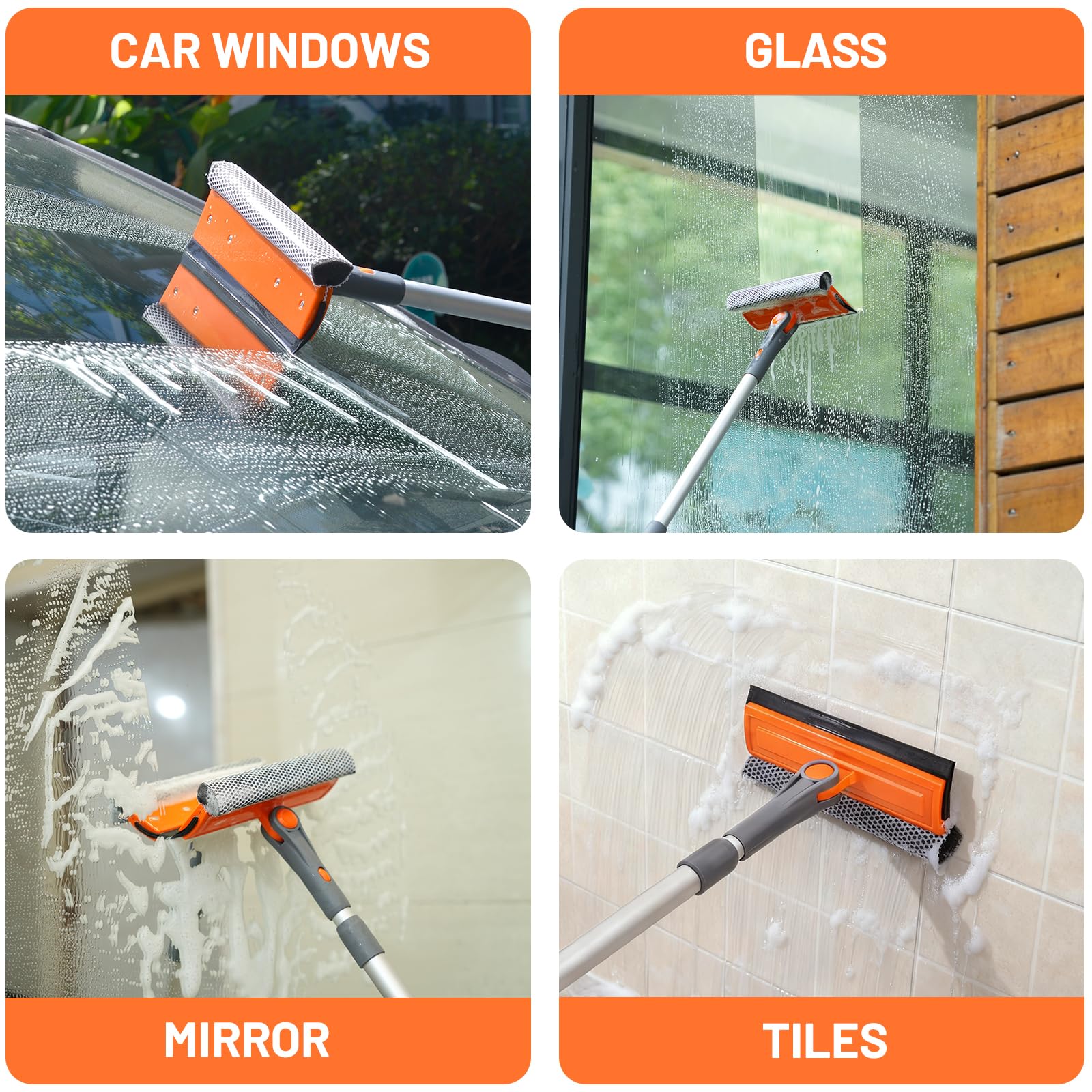 eazer Professional Window Squeegee, 2-in-1 Rotatable Squeegee for Window Cleaning Kit, Window Cleaner Tool, Window Washing Equipment Kit with Extension Pole (20''-30'') for Shower/Windshield