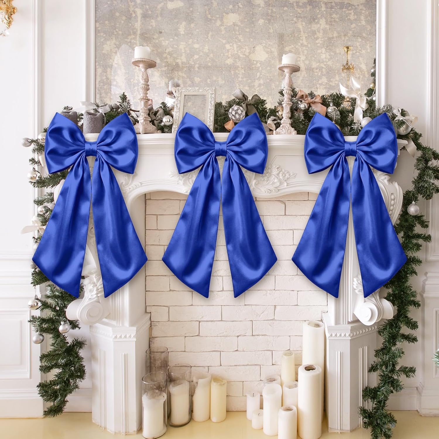 Suncalla 2 FT Large Satin Royal Blue Bow Decorations - 3 Pcs for Weddings & Parties