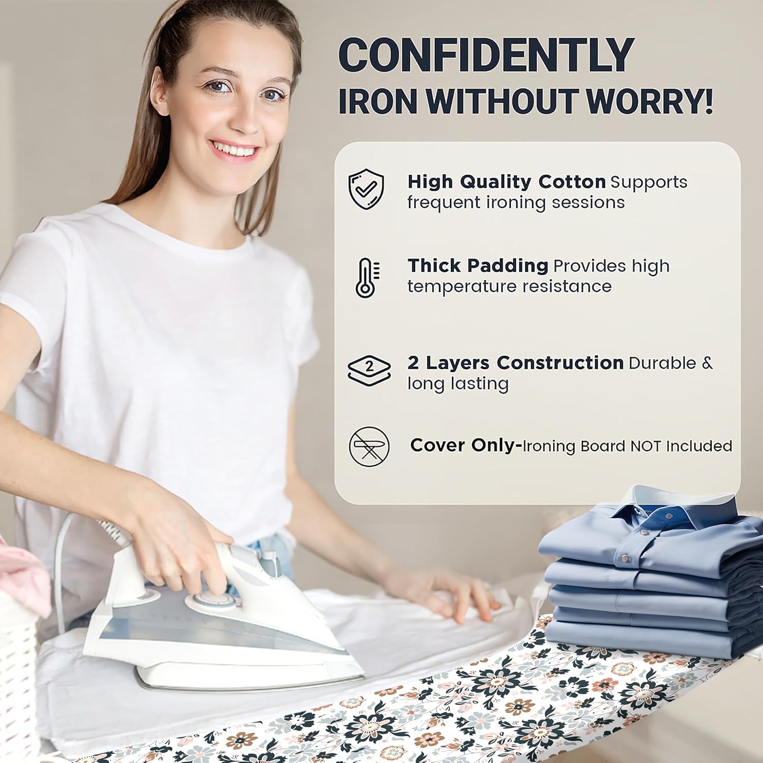 UniSimp Ironing Board Cover - Heat Resistant Cotton Canvas with Padding | 12"x32" Floral Design