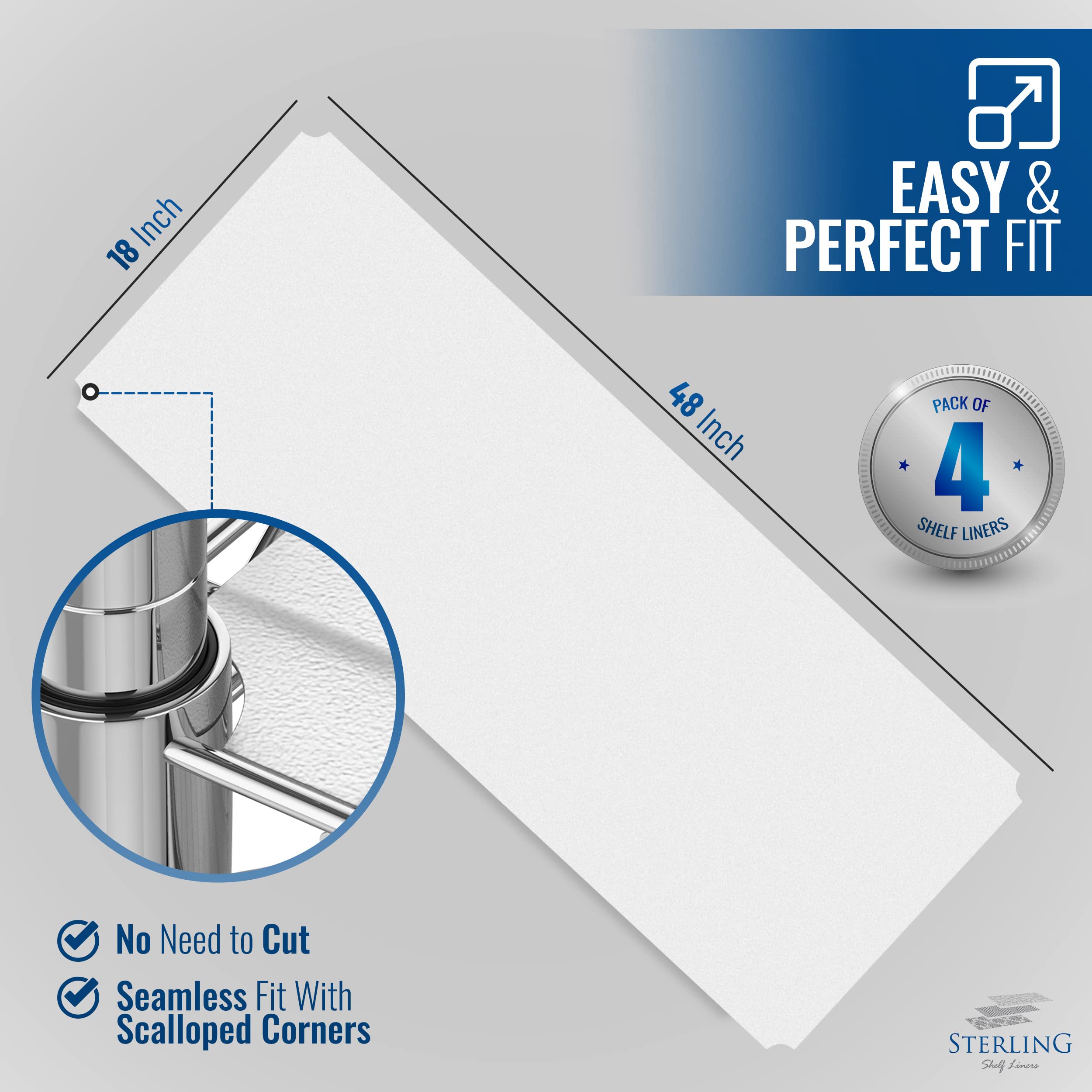 Sterling Shelf Liners for Wire Shelf System - Plastic Wire Shelving Shelf Mats - Clear, 24x48 Inch 4pcs