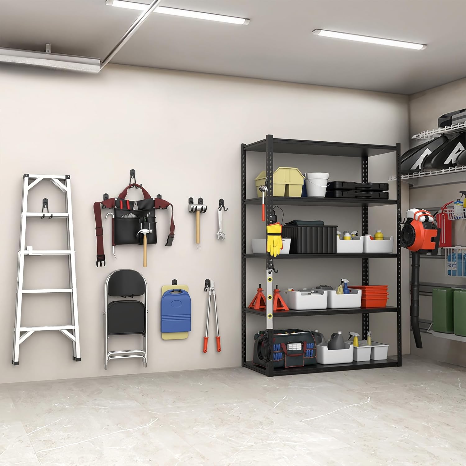 TORACK 15 PCS Garage Storage System Hooks - Wall Mount Utility Hooks for Tools, Ladders & More (Black)