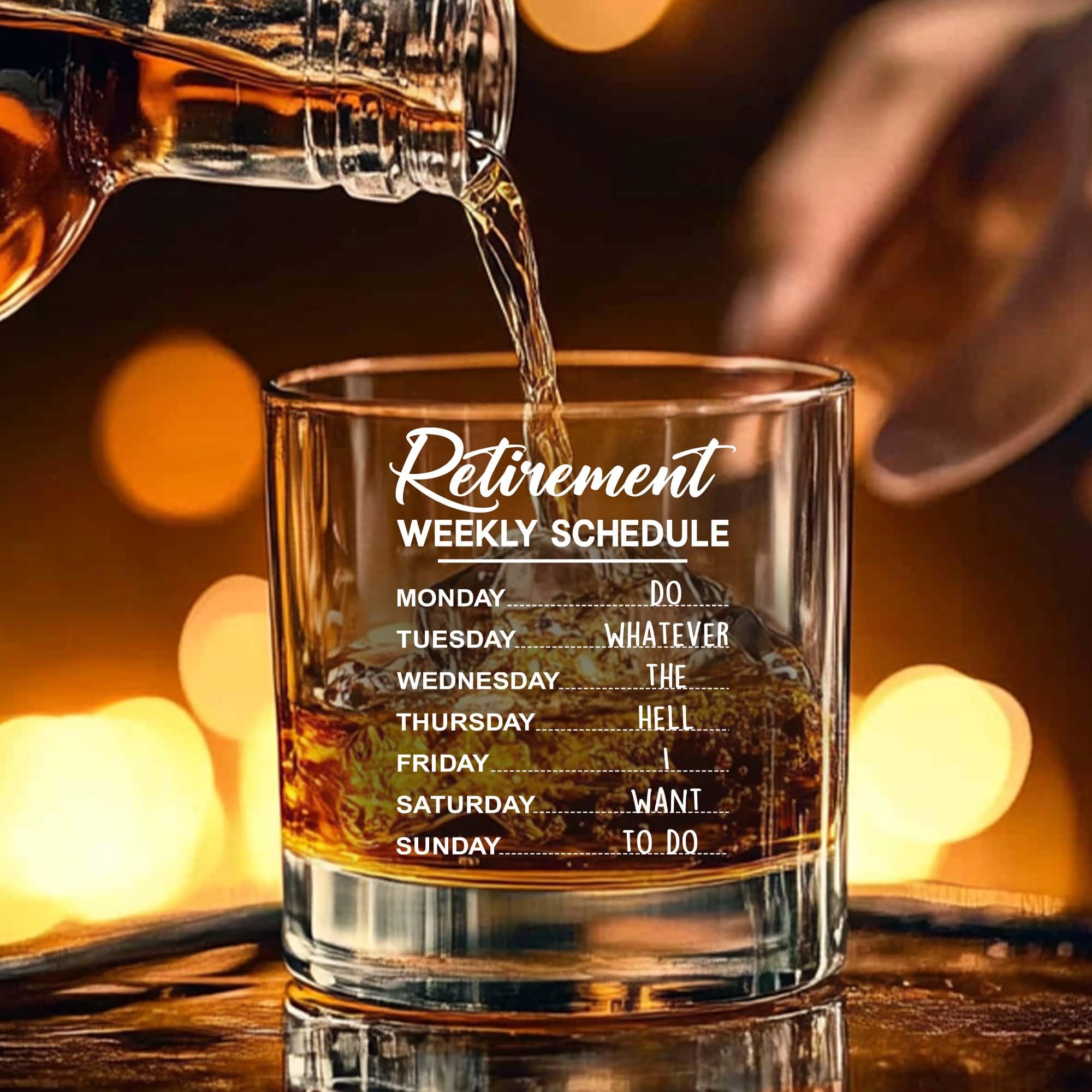 WHIDOBE Retirement Gift - Gift For Retirement Men - Weekly Schedule Whiskey Glass For Men - Retired Whiskey Glass for Dad, Grandpa - Farewell Leaving Gift For Boss, Coworker