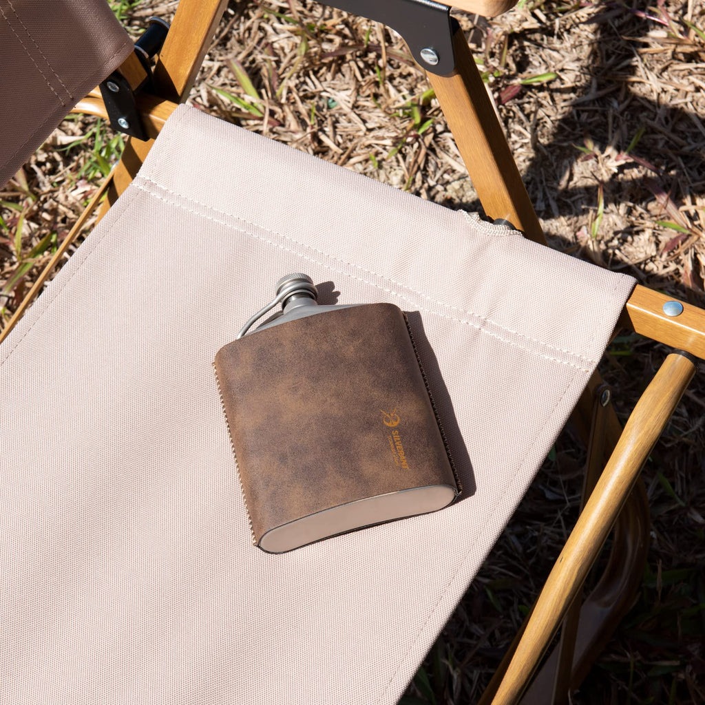 SILVERANT Titanium Ultralight 7.44oz/220ml Hip Flask Canteen, Lightweight Compact Outdoor Flask, Limited Edition With Leather Case & Funnel