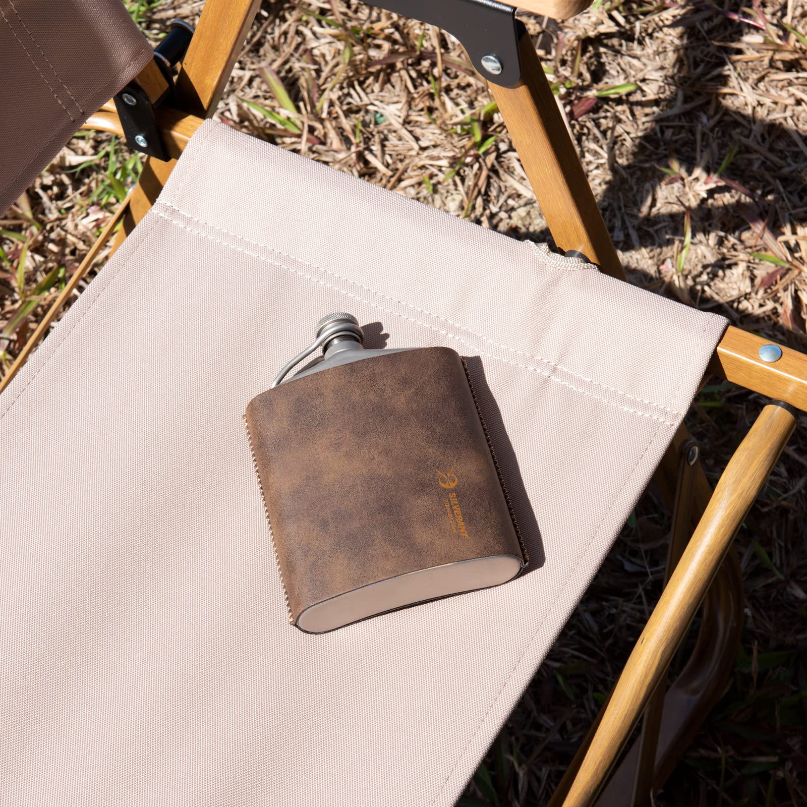 SILVERANT Titanium Ultralight 7.44oz/220ml Hip Flask Canteen, Lightweight Compact Outdoor Flask, Limited Edition With Leather Case & Funnel