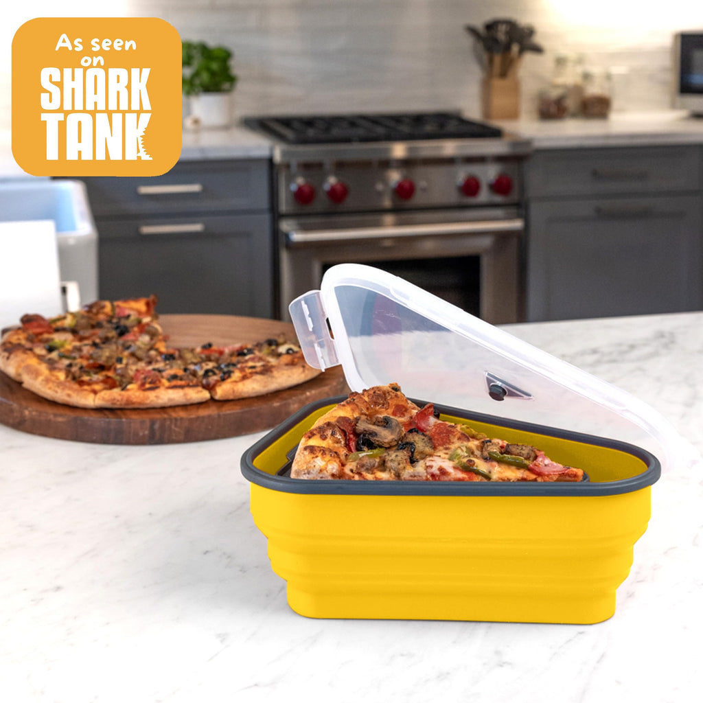 PIZZA PACK The Perfect Reusable Pizza Storage Container with 5 Microwavable Serving Trays - BPA-Free Adjustable Pizza Slice Container to Organize & Save Space, 3 Pack, Yellow