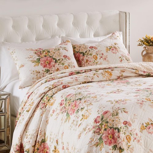 Greenland Home Grace Traditional Floral Cotton Quilted Pillow Sham, Standard 20x26-inch, Buttercup