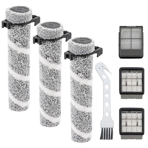 3930F 3933 3930 Roller Brushes & H13 Filters Replacement Kit for BISSELL CrossWave OmniForce Edge Cordless Cleaner - Includes 3 H13 Filters, 3 Brush Rolls, 1 clean Brush, Part No. 1640897, 1640066