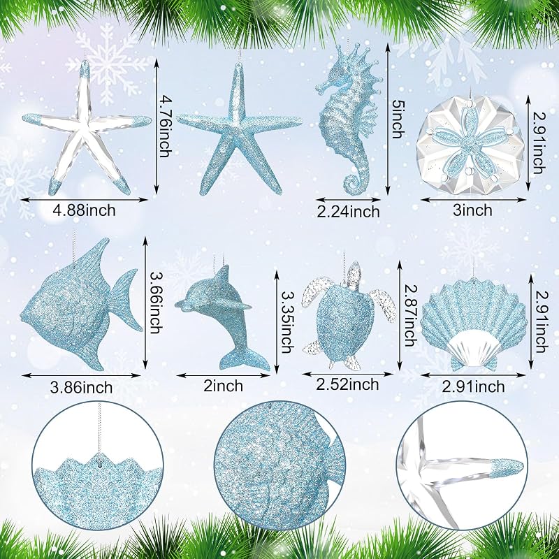 16 Pack Beach Christmas Ornaments – Acrylic Starfish, Shells & Sea Life Hanging Decor