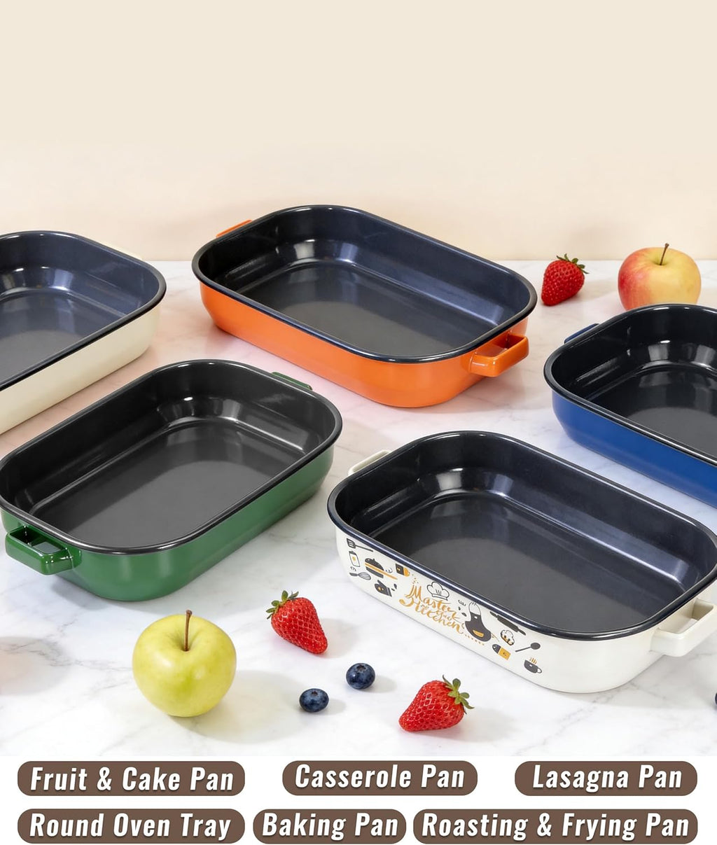 Skiennix Casserole Dishes - 6-Pack Lasagna Baking Set with Handles & Rack | 14 & 17 Inch Enamel Cookware, Dishwasher Safe