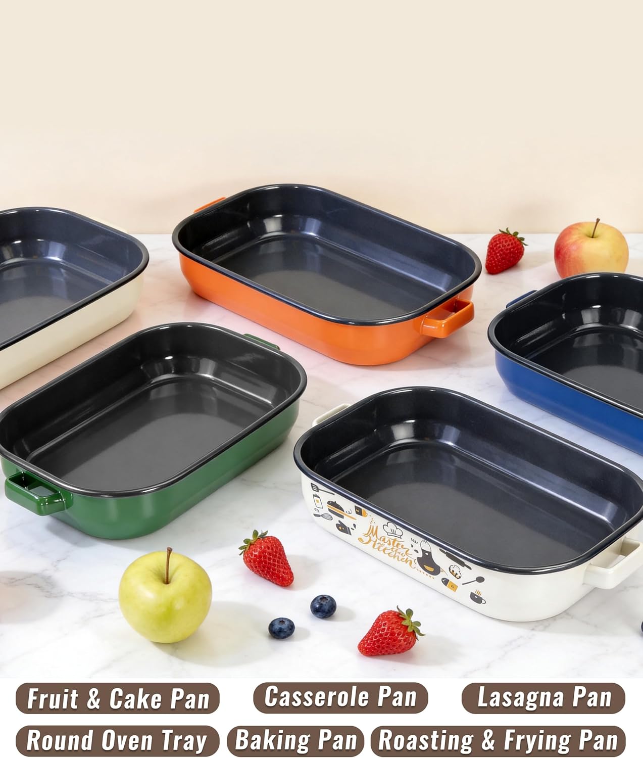 Skiennix Casserole Dishes - 6-Pack Lasagna Baking Set with Handles & Rack | 14 & 17 Inch Enamel Cookware, Dishwasher Safe