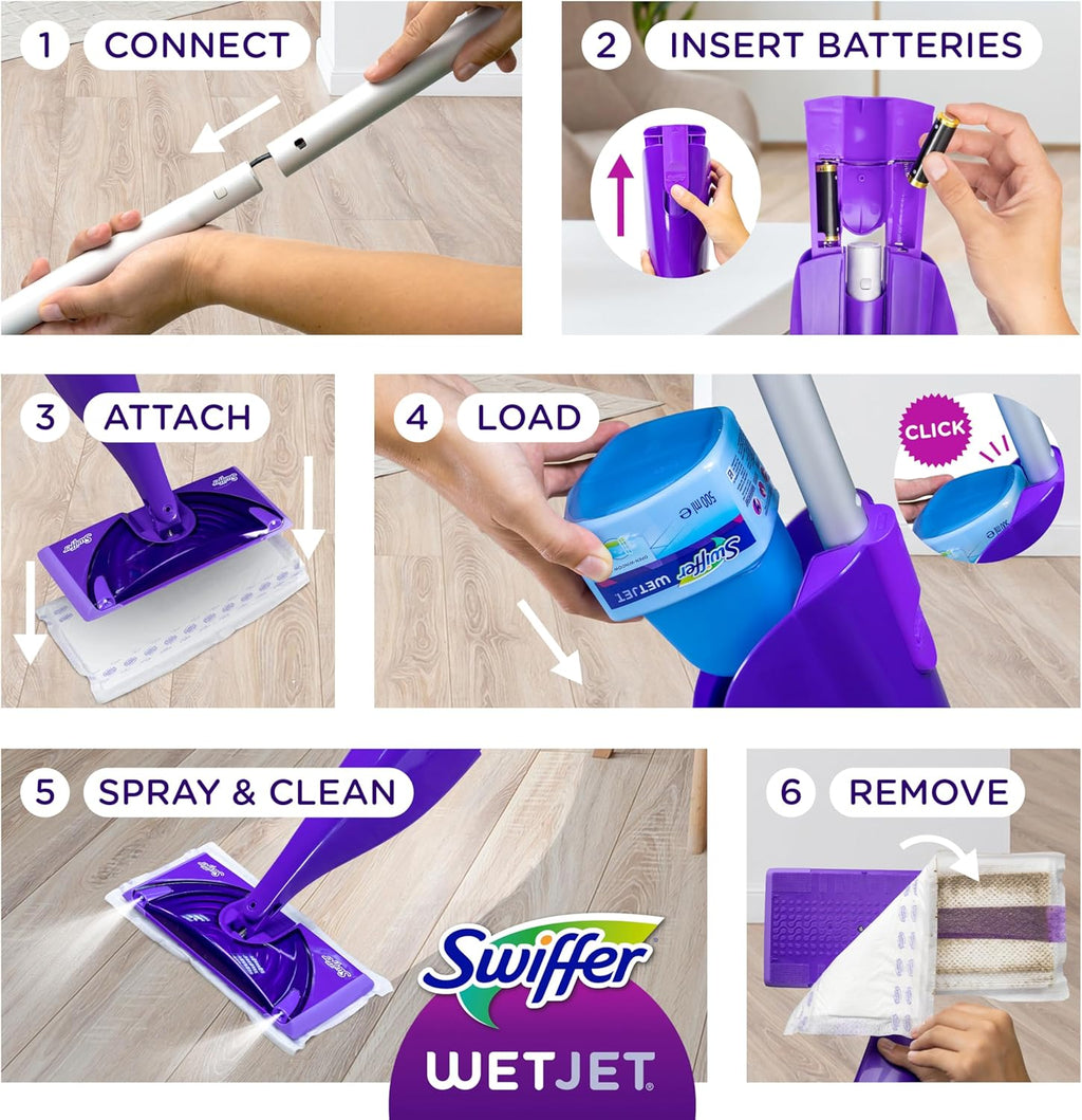 Swiffer WetJet Floor Spray Mop Cleaner Starter Kit - Includes Power Mop, 10 Pads & Solution