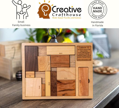 Creative Crafthouse Calibron 12 - Challenging 12-Piece Wooden Brain Teaser Puzzle for Adults - Made in USA