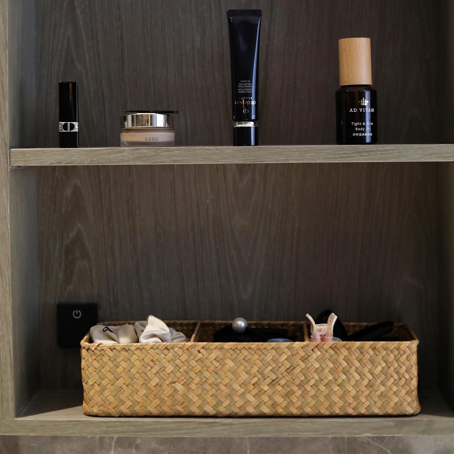 Seagrass Storage Basket - 3-Section Woven Compartment Baskets | Natural, 14.6” x 4.7” x 3.1”