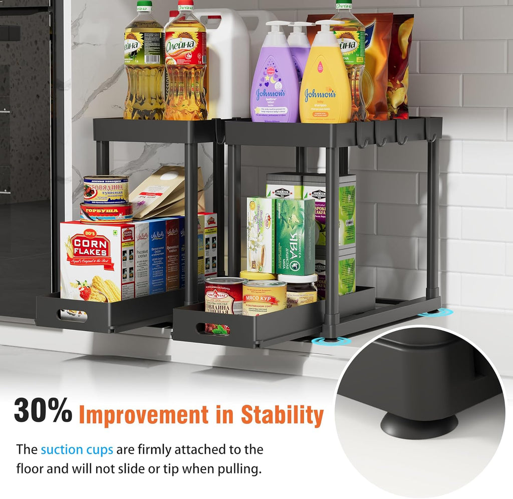 Skiennix Pull-Out Storage Organizers - Multi-Purpose Under Sink Solution for Bathroom & Kitchen | Black, 2 Pack