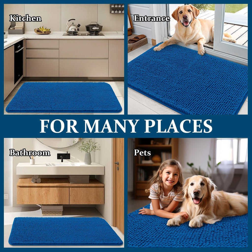 OLANLY Dog Door Mat - Absorbent Non-Slip Washable Doormat for Muddy Paws | 44x24 Deep Navy Blue