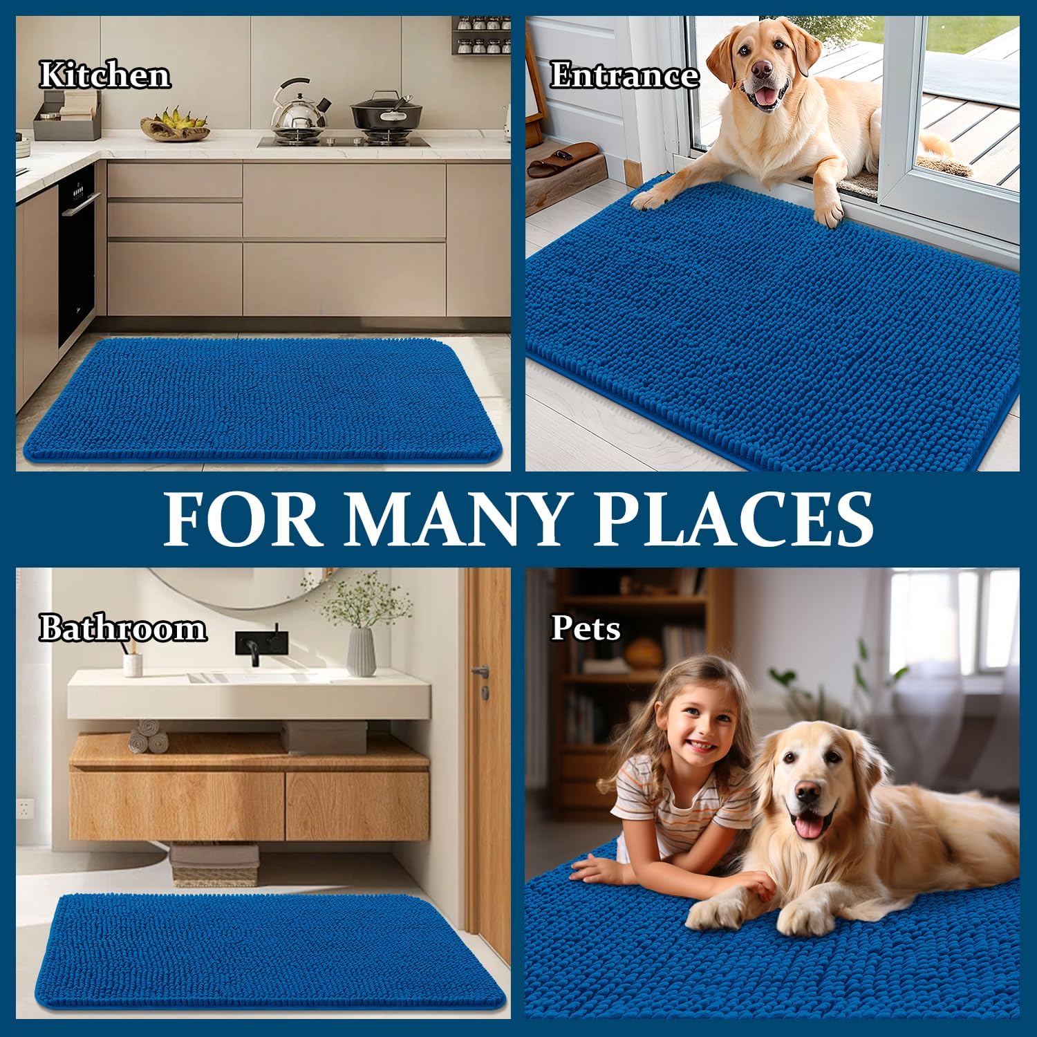 OLANLY Dog Door Mat - Absorbent Non-Slip Mud Mat for Indoor Use | 54x24 Deep Navy Blue