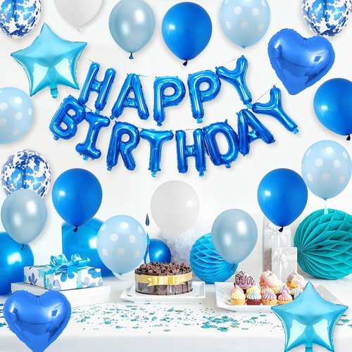 Blue Birthday Decorations - Happy Birthday Balloons & Polka Dot Confetti for Boys | Perfect for Baby Showers