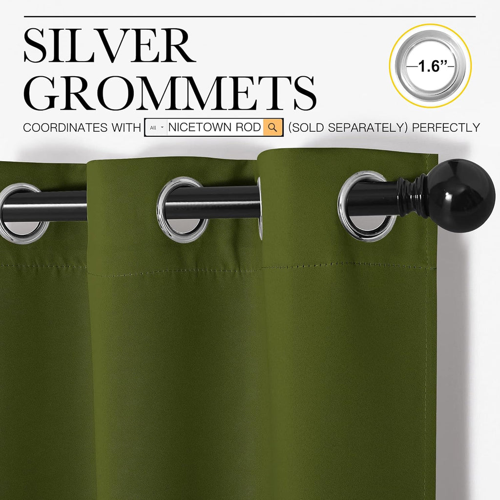 NICETOWN Blackout Curtain Panels - Thermal Insulated Holiday Draperies | Olive Green, 34x45 Inches (One Pair)