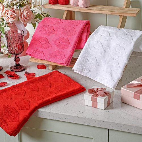 Frienda 6 Pcs Valentine's Day Hand Towels for Bathroom 100% Cotton Bath Towel Red Pink White Lips Jacquard Decorative Absorbent Bath Towel for Drying Cleaning Cooking,12.4 x 28.3''