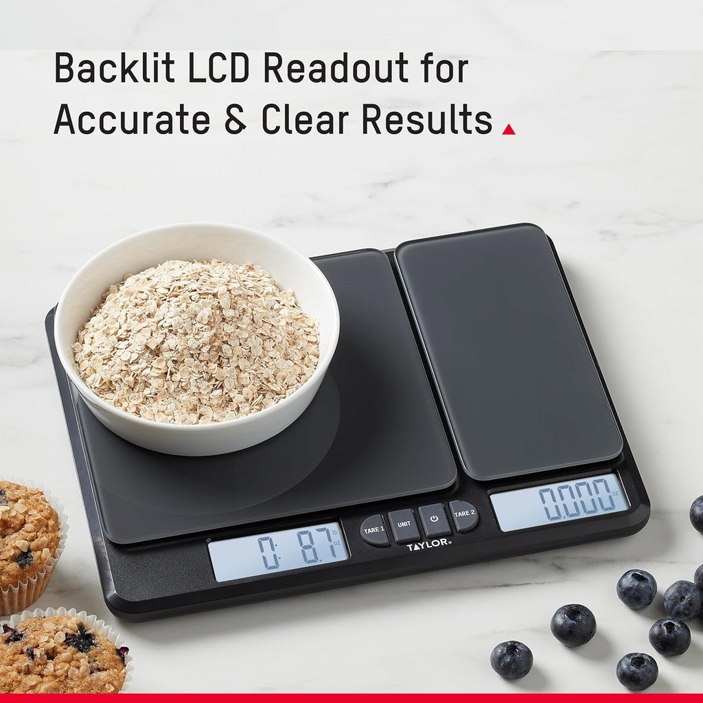 Taylor Dual Platform Kitchen Scale - Digital Grams & Ounces for Weight Loss & Cooking | 15lb Capacity, Black