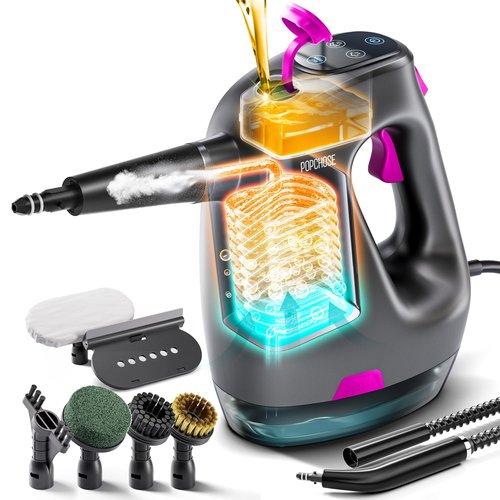 POPCHOSE Steam Cleaner with Detergent Dispenser,15s Heat-Up Handheld Steam Cleaner for Home, 500ml Removable Water Tank, Lightweight Portable Steamer for Cleaning Grout, Windows, Kitchen, Easy Refill