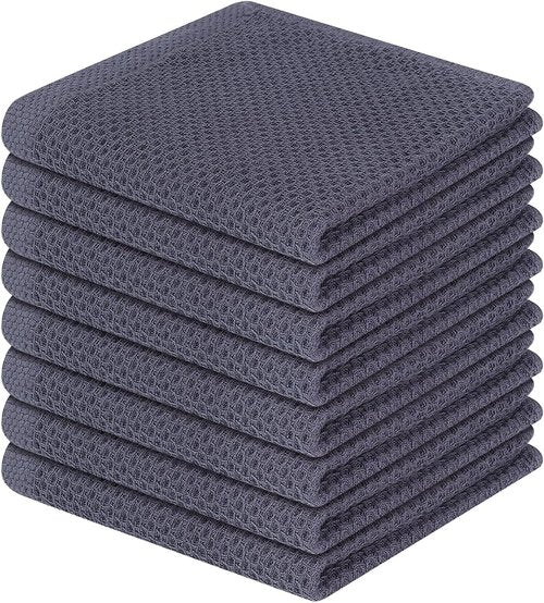Homaxy 100% Cotton Waffle Weave Dish Cloths - Ultra Soft & Absorbent Kitchen Towels | 12x12 Inches, 8-Pack, Dark Grey