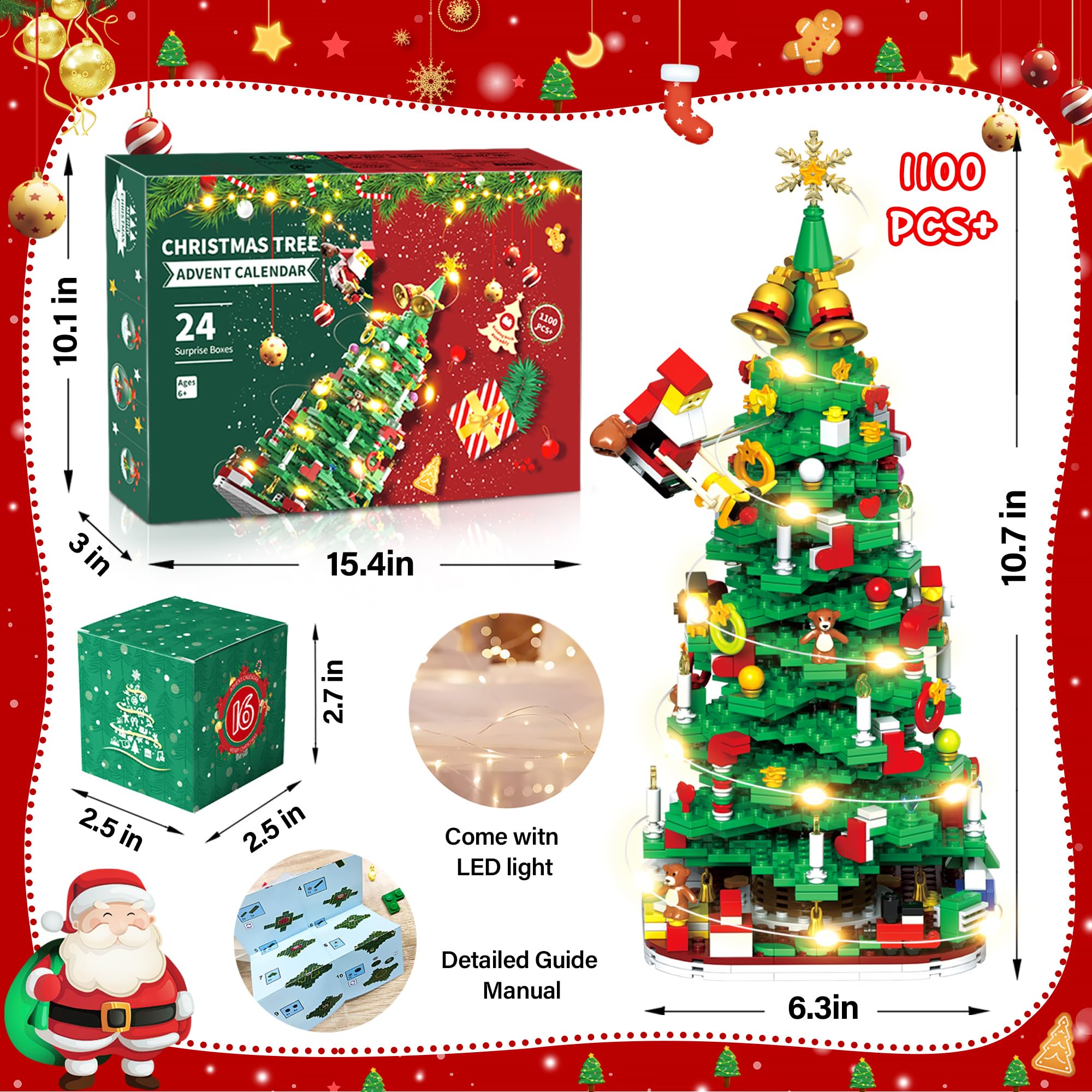 Advent Calendar 2025 Adult kids teen Boys Girls women men, Teenager boys girls LED Christmas Tree Building Set advent calendar 2025 for kids teens boys ,24 Boxes 1100+ Pcs Christmas advent Calendars Building Blocks,kid teen adults advent calendars 2025