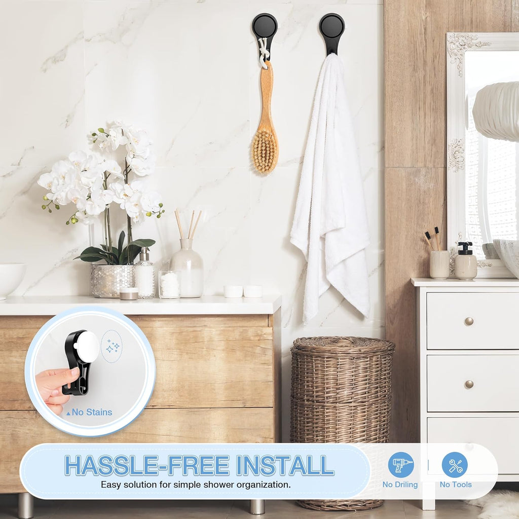 VIS'V Heavy-Duty Shower Suction Cup Hooks - Removable & Reusable, Black | 2 Pcs