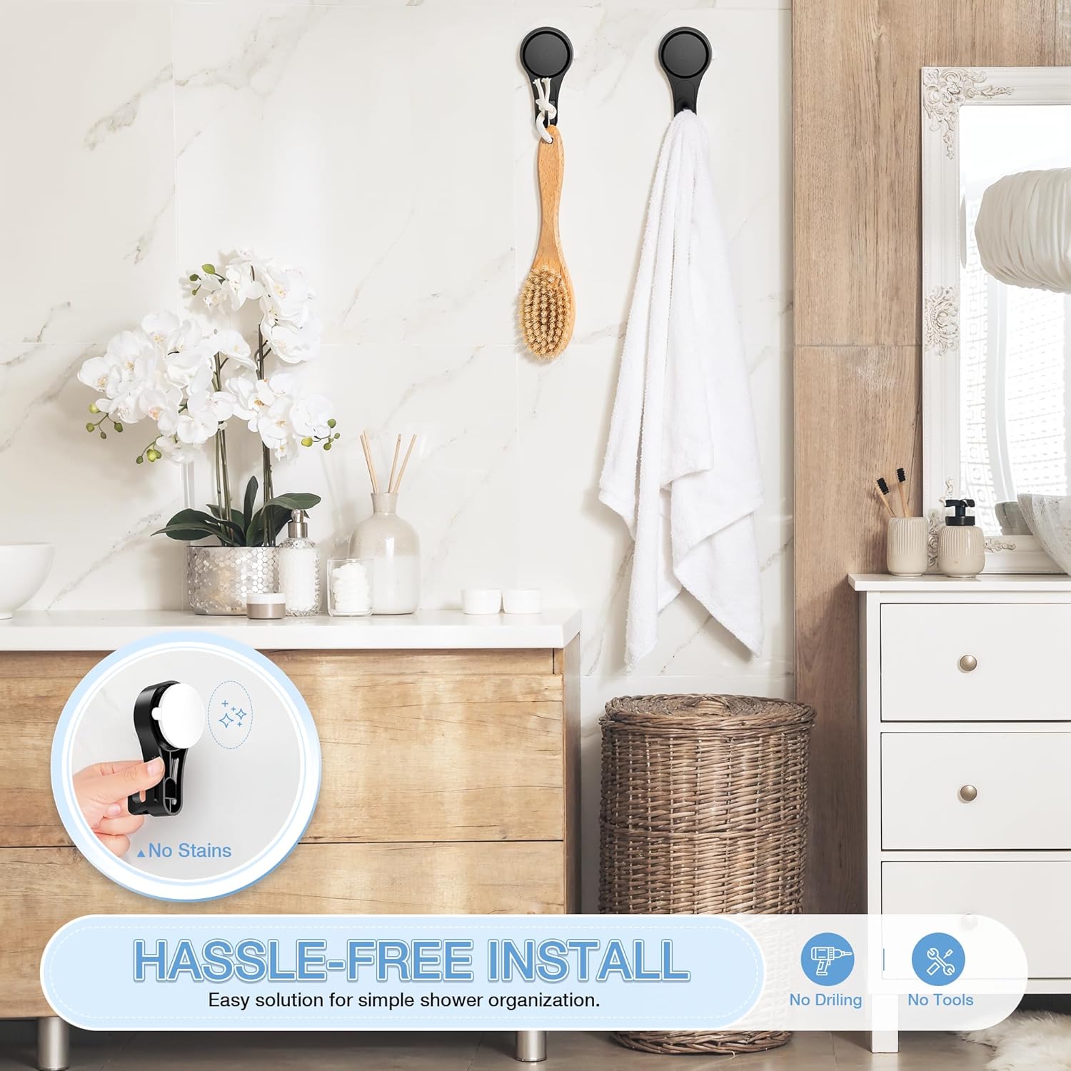 VIS'V Heavy-Duty Shower Suction Cup Hooks - Removable & Reusable, Black | 2 Pcs
