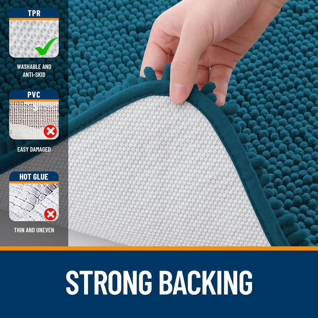 OLANLY Small Bathroom Rugs - Extra Soft Absorbent Chenille Mats | Quick Dry, Machine Washable, 24x16, Peacock Blue