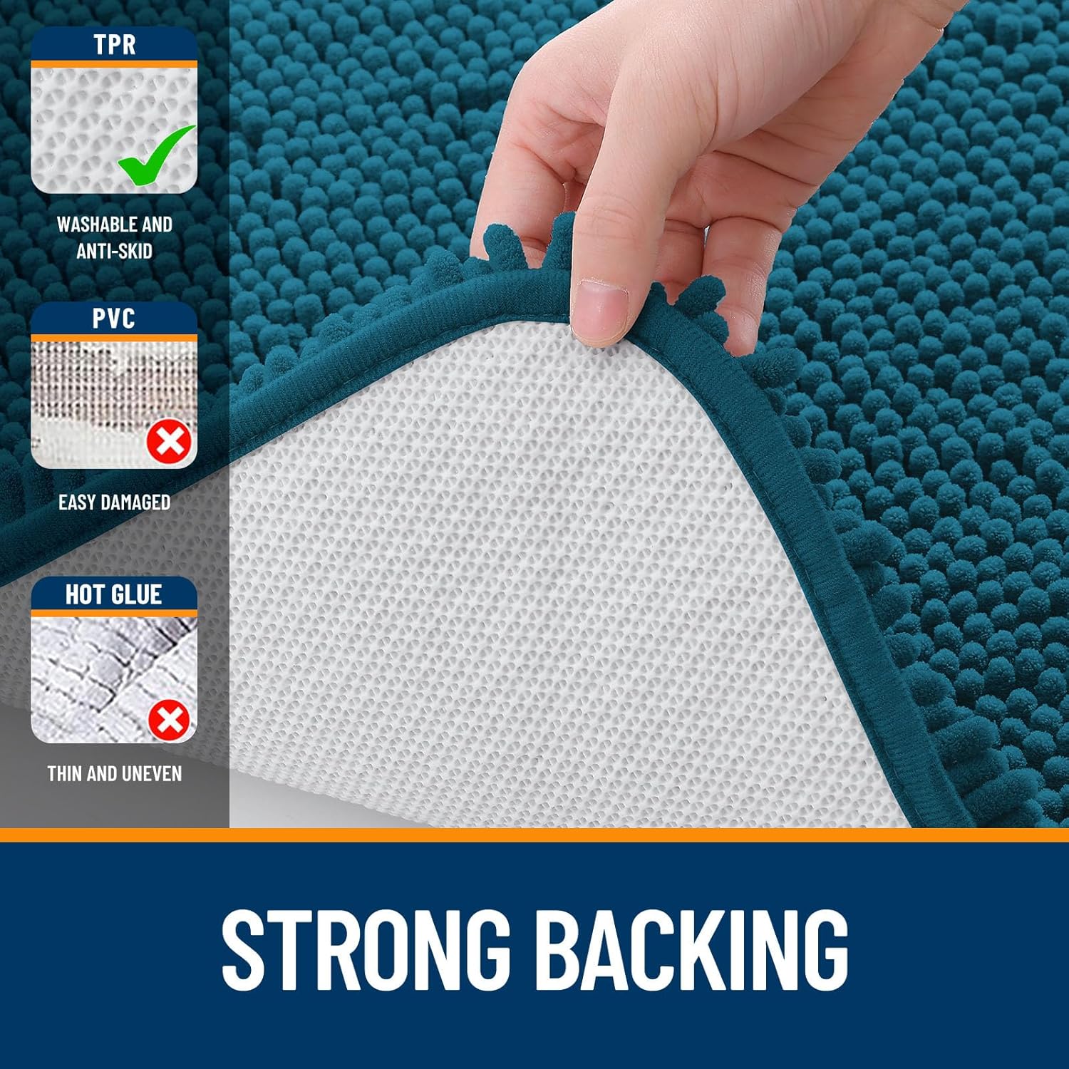 OLANLY Small Bathroom Rugs - Extra Soft Absorbent Chenille Mats | Quick Dry, Machine Washable, 24x16, Peacock Blue