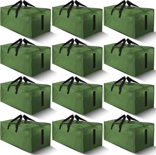 HOMESURE Large Water-Resistant Moving Bags - 12 Pack Heavy-Duty Storage Totes with Zippers & Handles | Olive Green
