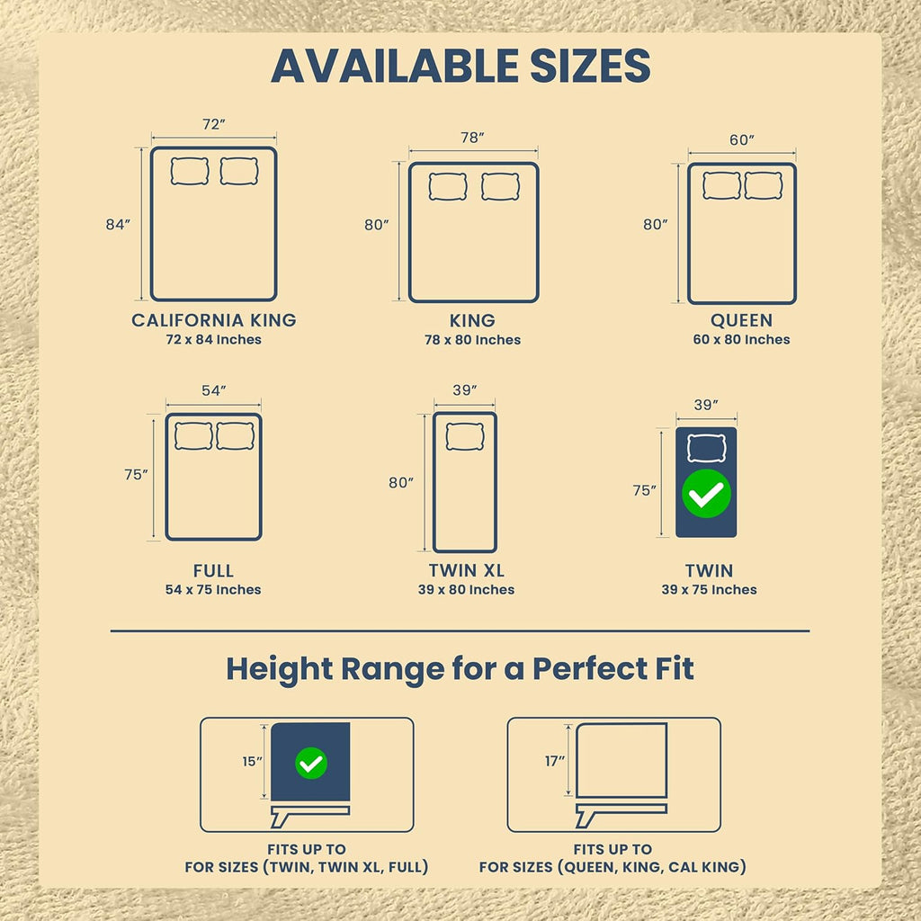Utopia Bedding Twin Size Mattress Protector - Waterproof Terry Cover, Soft & Breathable, 15" Deep Pockets | Beige