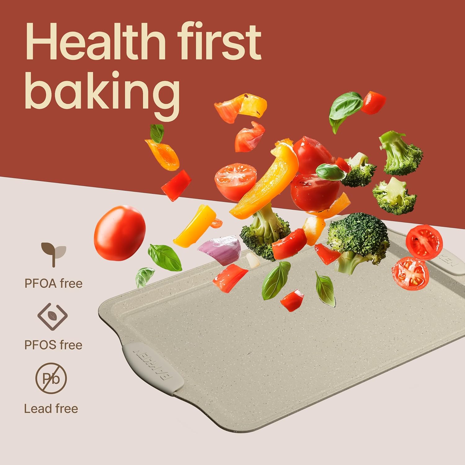 BAKKEN Nonstick Carbon Steel Baking Pans Set - 10-Piece Bakeware with White Silicone Handles, Oven Safe to 450°F