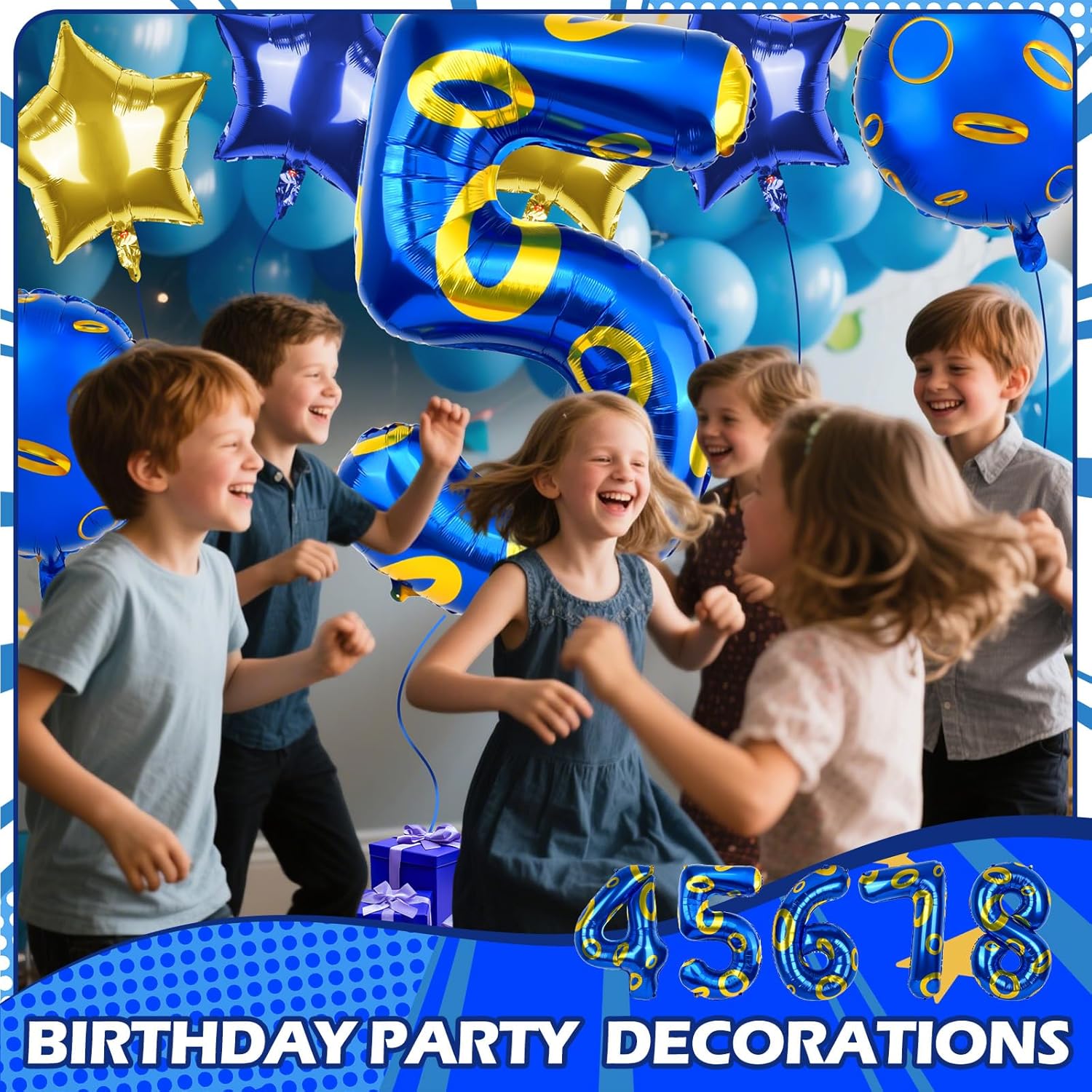 Regine Switzerland Number 5 Balloon - 40 Inch Blue & Gold Foil Helium Balloon for 5th Birthday Party Decor
