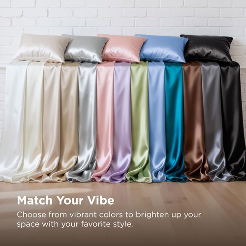 Bedsure Satin Sheets Queen Size - 4 Piece Silky Bedsheets with Elastic Corner Straps and 15 Inches Deep Pocket Fitted Bedsheet,1 Flat Sheet, 2 Satin Pillowcases, Good for Hair &Skin(Queen,Silver Grey)