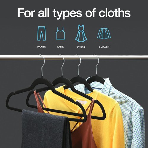 Home-it Premium Velvet Hangers - Heavy Duty Non-Slip Black Suit & Clothes Hangers | 50 Pack with 360° Hook